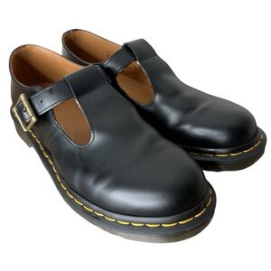 DR MARTENS Black Smooth Leather Polley Mary Jane Shoes Buckle Docs Size 9